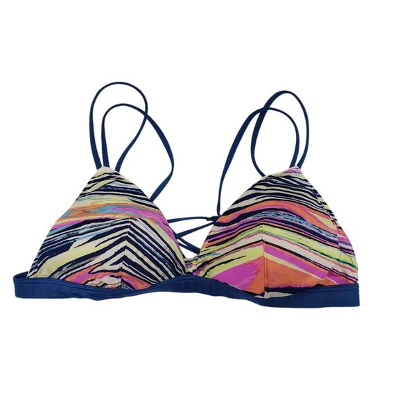 Victoria's Secret Neon‎ Retro Stripe Strappy X-Back Pullover Triangle Bralette L - Picture 1 of 5